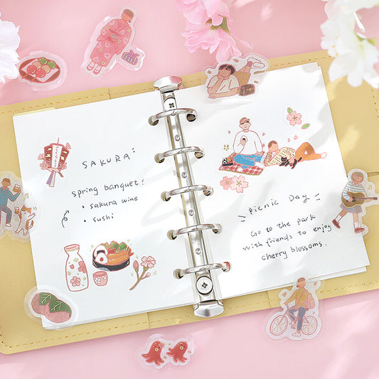 pegatinas japonesas bonitas de temática primaveral de Japón, material de papel washi con detalles de foil dorado brillante