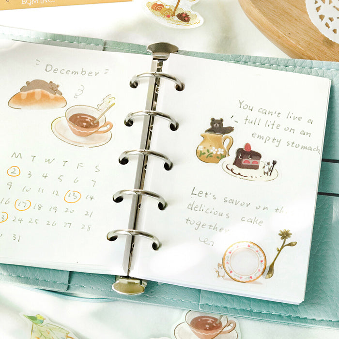 pegatinas japonesas bonitas con temática de cafetería y animales kawaii y material de papel washi con detalles de foil dorado brillante