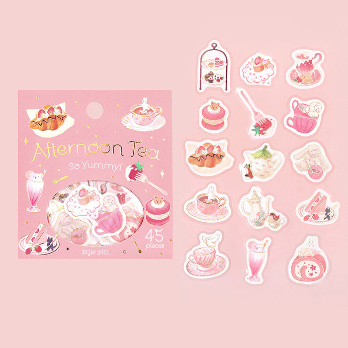 pegatinas japonesas bonitas con temática de cafetería y animales kawaii y material de papel washi con detalles de foil dorado brillante