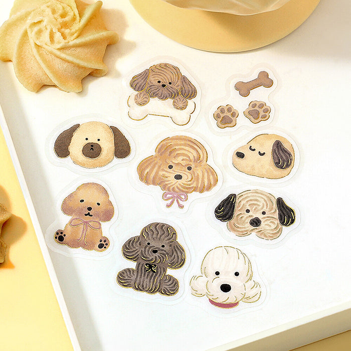 pegatinas japonesas bonitas de temática de animales y perritos kawaii, material de papel washi con detalles de foil dorado brillante