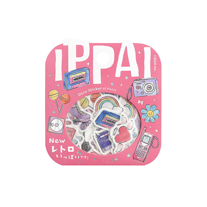 pegatinas japonesas bonitas de temática retro de los años 90 y 00, material de papel washi con detalles de foil plateado brillante