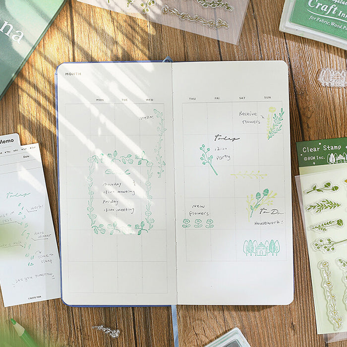 set de sellos japoneses para decorar libretas, cartas, bullet journal... con temática de plantas y flores