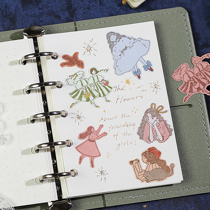 set de sellos japoneses para decorar libretas, cartas, bullet journal... con temática de chicas y amistad