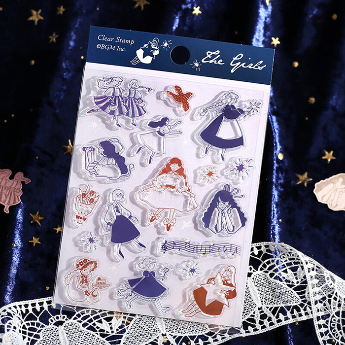 set de sellos japoneses para decorar libretas, cartas, bullet journal... con temática de chicas y amistad