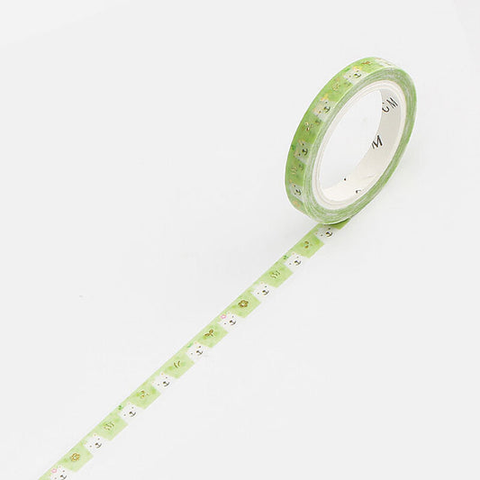 washi tape japonesa color verde de animales con alpaca y detalles dorados