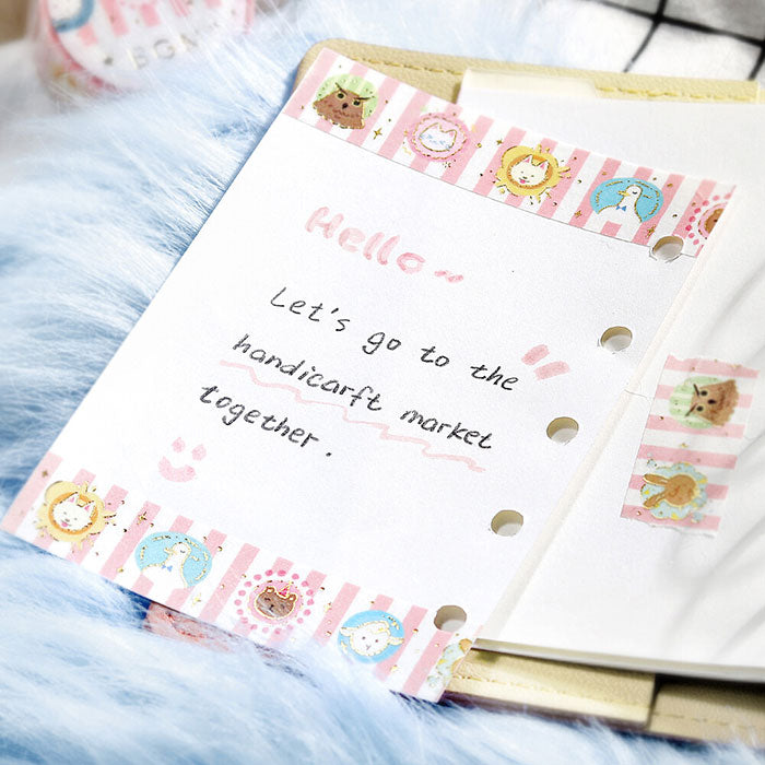 washi tape japonés rosa de animales con detalles dorados