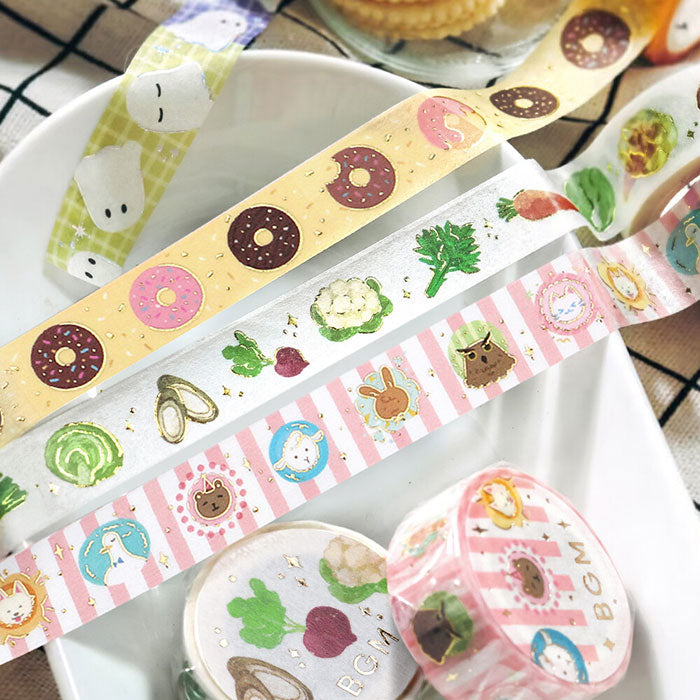 washi tape japonés rosa de animales con detalles dorados