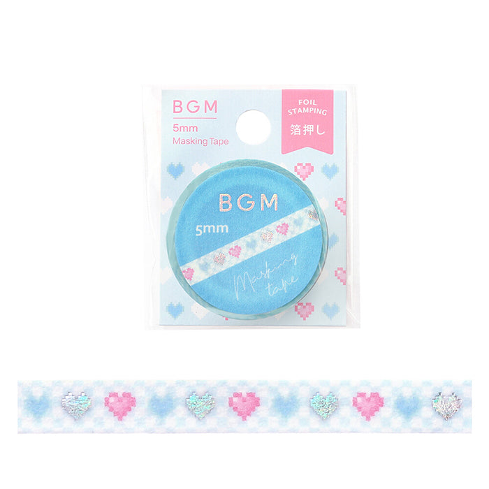washi tape japonés de color azul y rosa con corazones retro de estilo pixel art