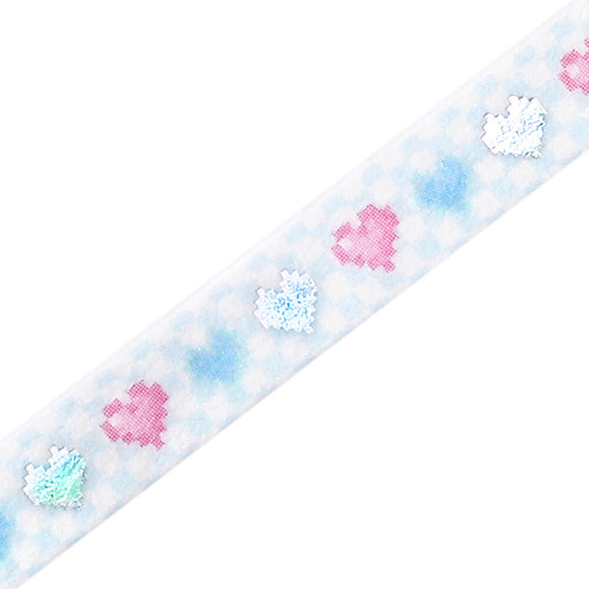 washi tape japonés de color azul y rosa con corazones retro de estilo pixel art