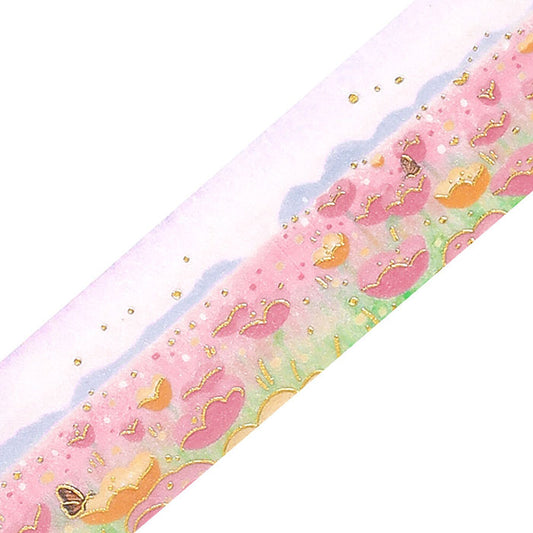 washi tape de japón con ilustración de primavera, flores y mariposas