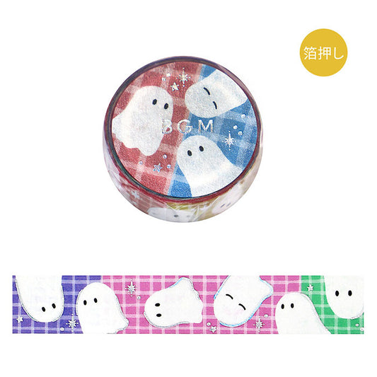 Washi tape aponés de fantasmas kawaii y colores con detalles plateados