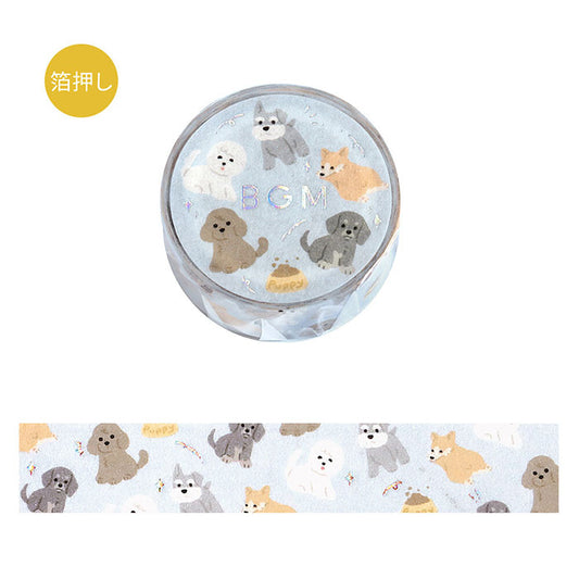 washi tape japonés azul de perritos y detalles plateados, cinta decorativa japonesa