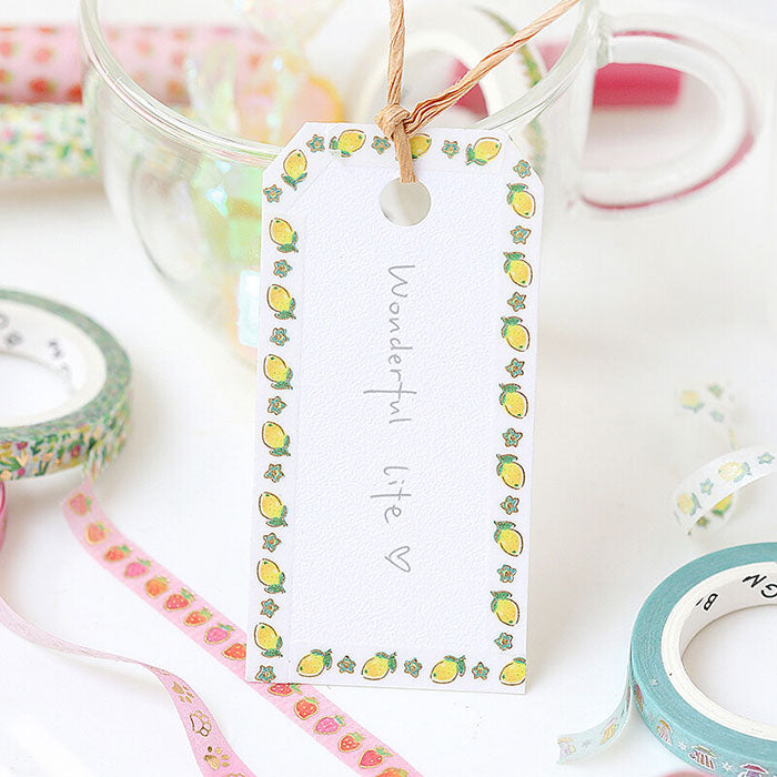 washi tape japonés de color amarillo con limones y detalles dorados