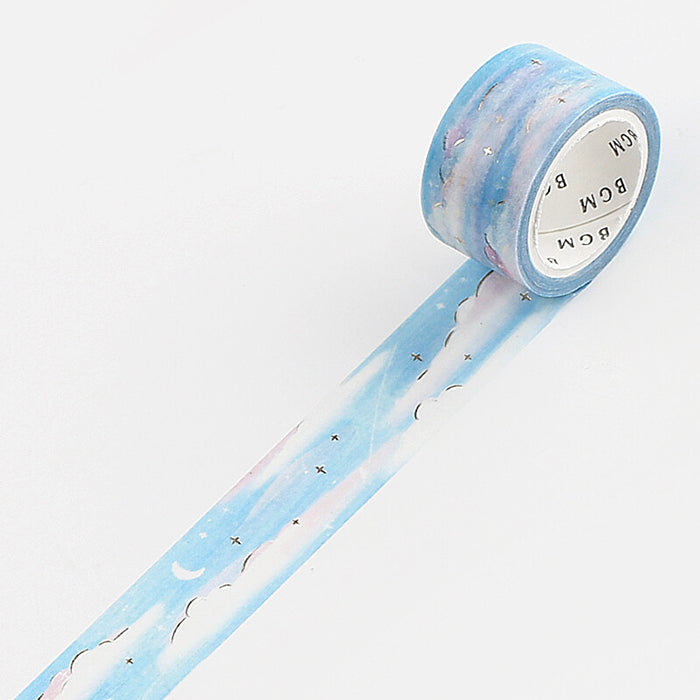 washi tape de japón con diseño de cielo azul con nubes blancas y rosas