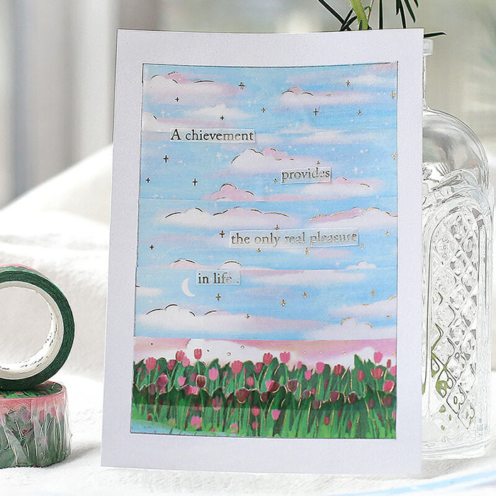 washi tape de japón con diseño de cielo azul con nubes blancas y rosas