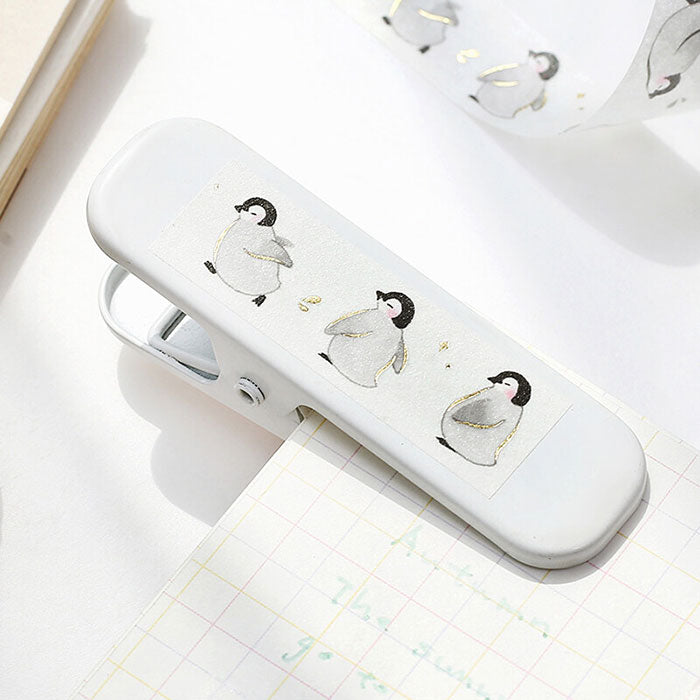 washi tape japonés de pinguino con detalles dorados
