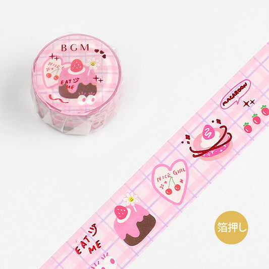 washi tape japones de color rosa con dulces y pasteles
