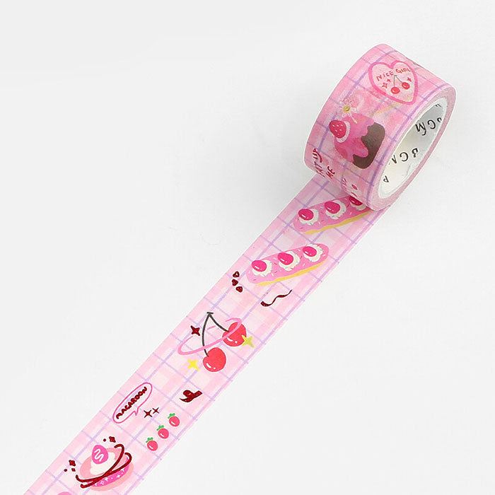 washi tape japones de color rosa con dulces y pasteles