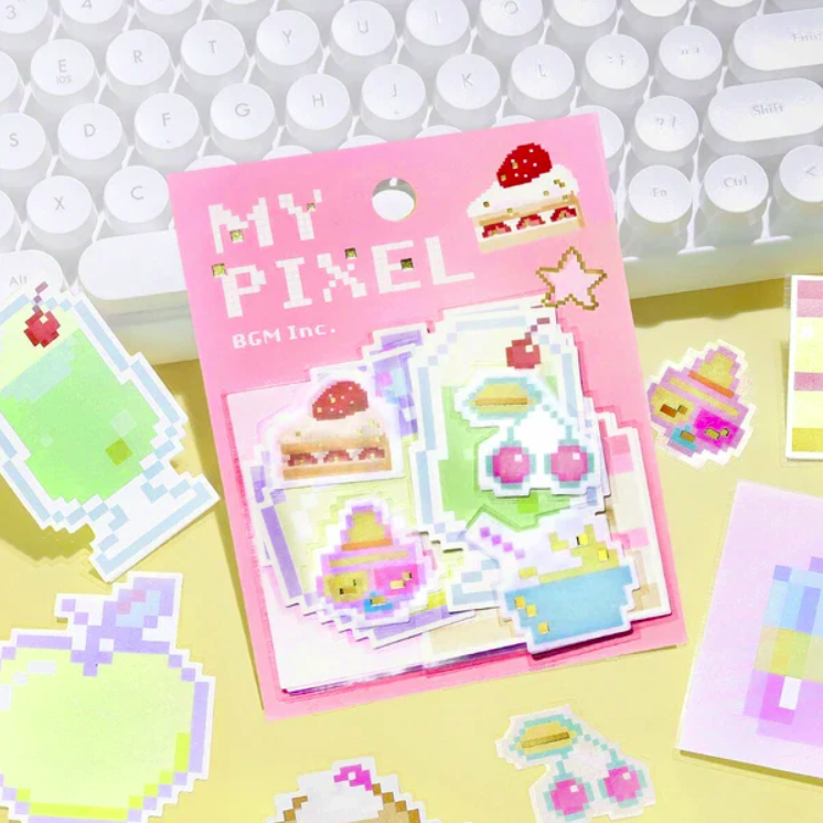 pegatinas grandes estilo pixel art de pasteles y dulces de papelería japonesa