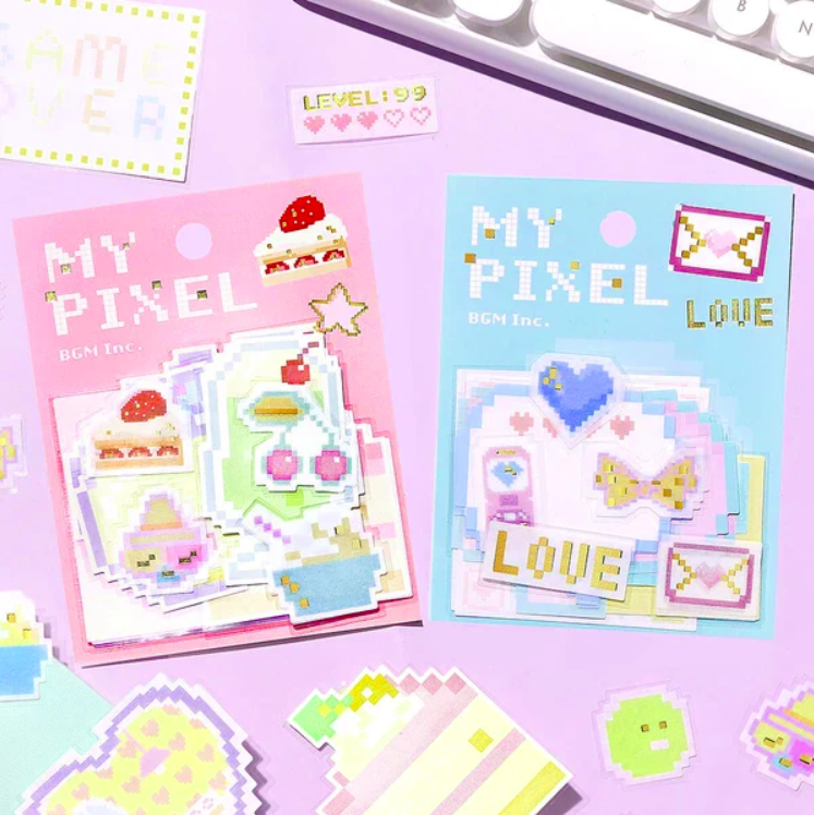 pegatinas grandes estilo pixel art de pasteles y romantico de papelería japonesa