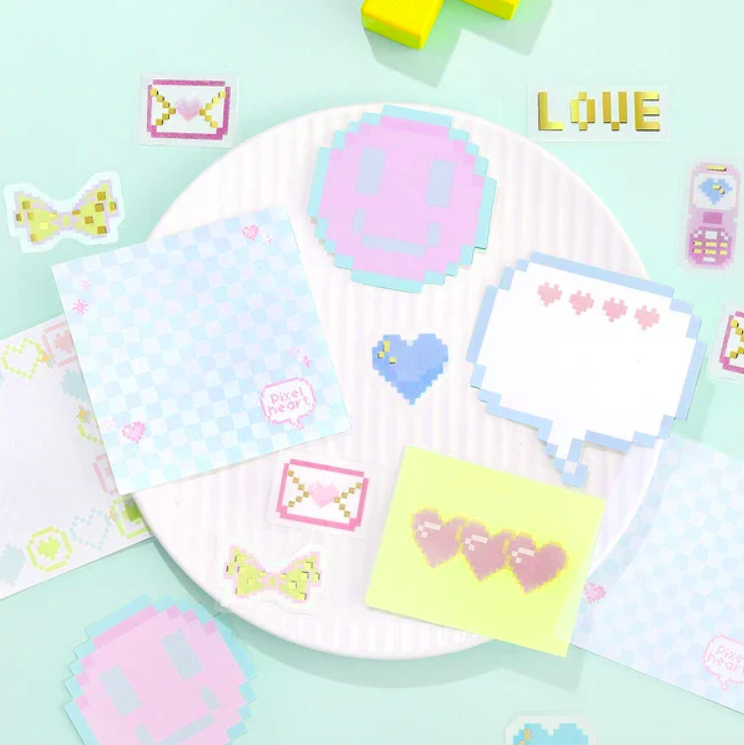 pegatinas grandes estilo pixel art de amor y románticas de papelería japonesa