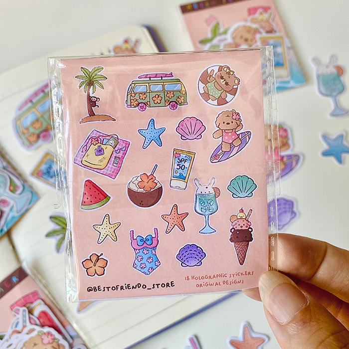 pegatinas bonitas con brillo holografico hechas a mano