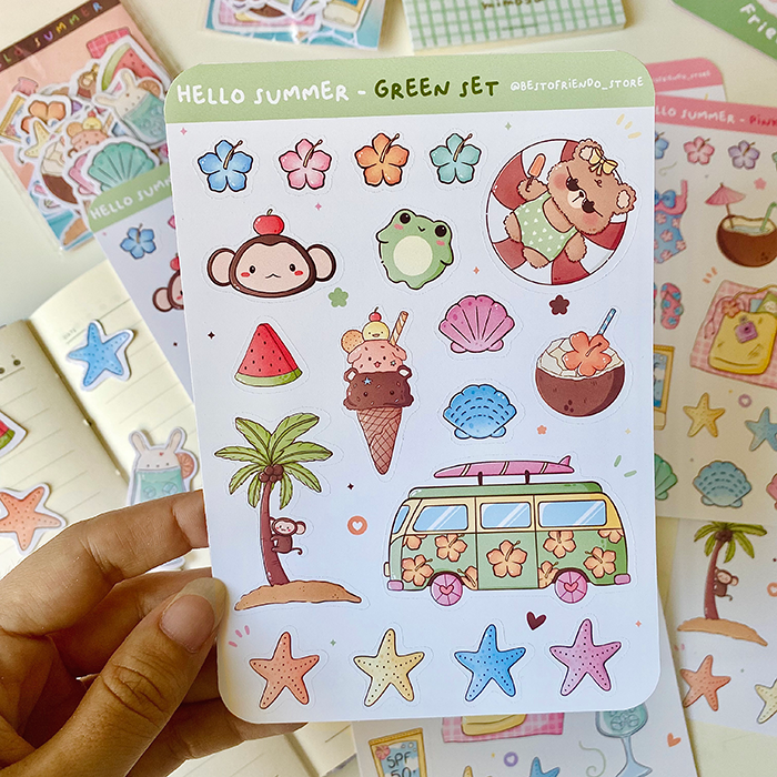 hoja de pegatinas de vinilo con arte kawaii de papelería bonita hecas a mano