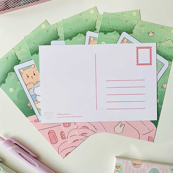 postal kawaii con diseño de fotografía polaroid en un día de primavera, ilustración original de papelería bonita