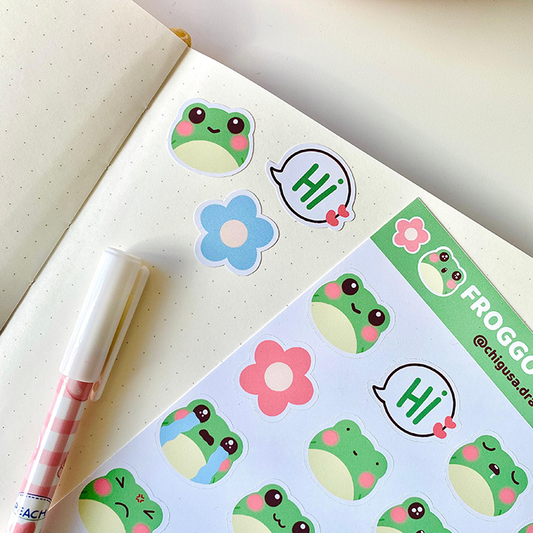 pegatinas kawaii de ranas verdes y adorables para decorar
