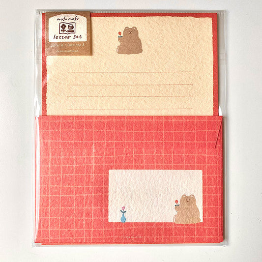 set de cartas y sobres con textura de papeleria japonesa con osito