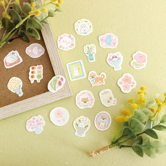 pegatinas japonesas individuales de papel con temática de animales y flores