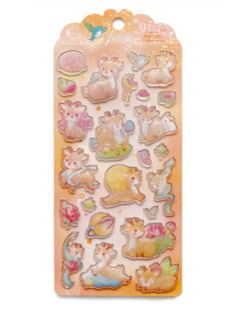 hoja de pegatinas brillantes con relieve para agendas y libretas, con diseños de animales kawaii