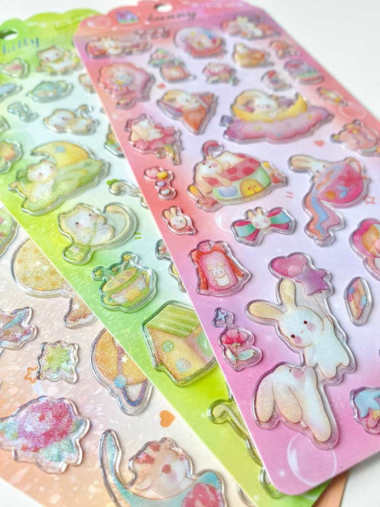 hoja de pegatinas brillantes con relieve para agendas y libretas, con diseños de animales kawaii
