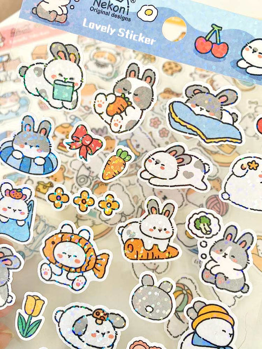 hoja de pegatinas de animales con brillo para agendas y libretas, con diseños kawaii