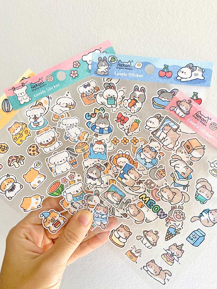 hoja de pegatinas de animales con brillo para agendas y libretas, con diseños kawaii