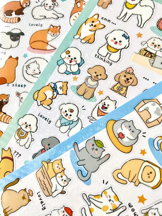 hoja de pegatinas de animales resistentes al agua para agendas y libretas, con diseños de kawaii