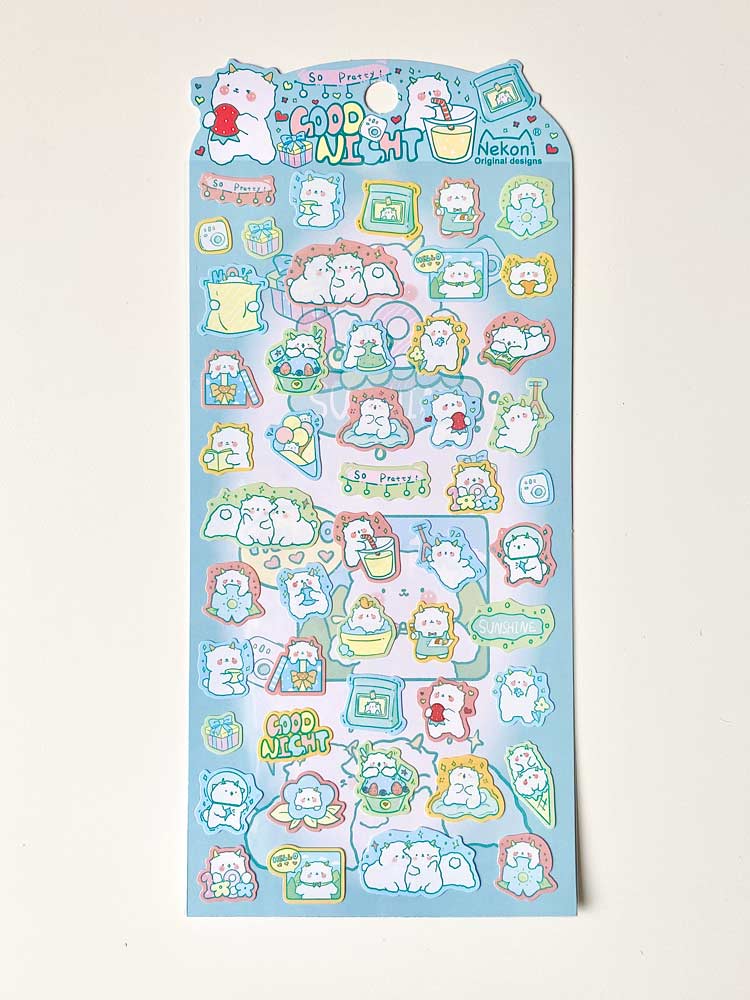 hoja de pegatinas de animales y colores para agendas y libretas, con diseños kawaii