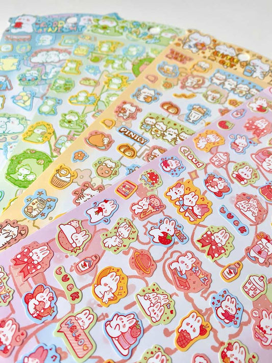 hoja de pegatinas de animales y colores para agendas y libretas, con diseños kawaii