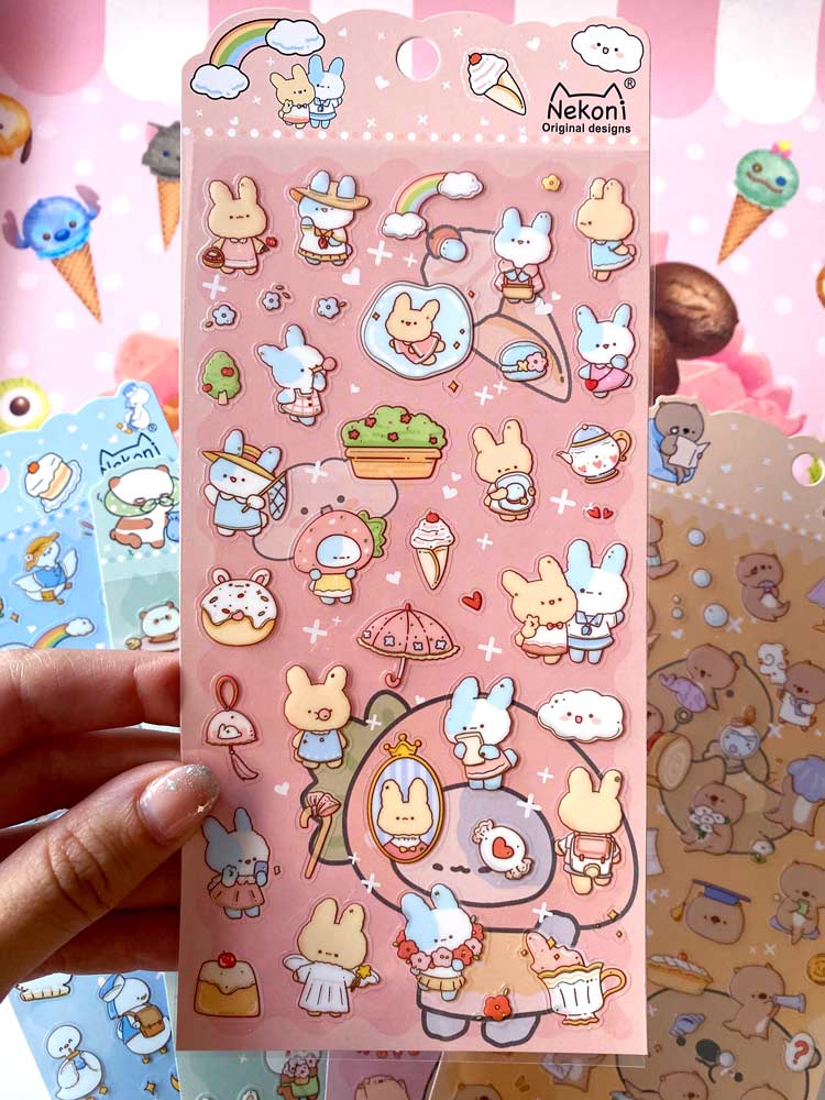 hoja de pegatinas de animales y colores para agendas y libretas, con diseños kawaii