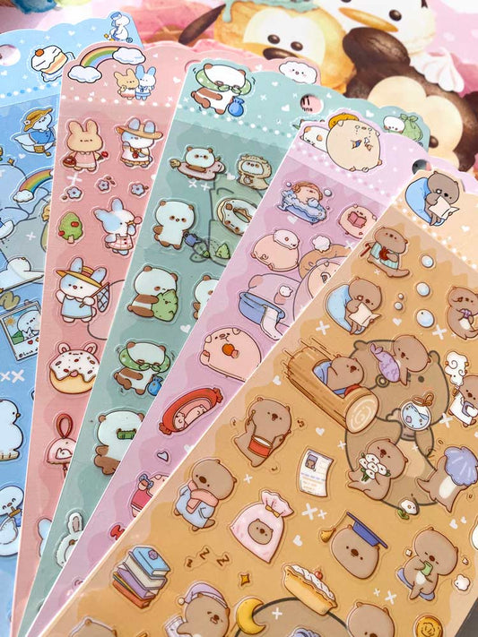 hoja de pegatinas de animales y colores para agendas y libretas, con diseños kawaii