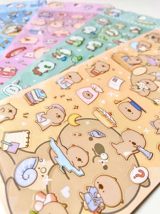 hoja de pegatinas de animales y colores para agendas y libretas, con diseños kawaii