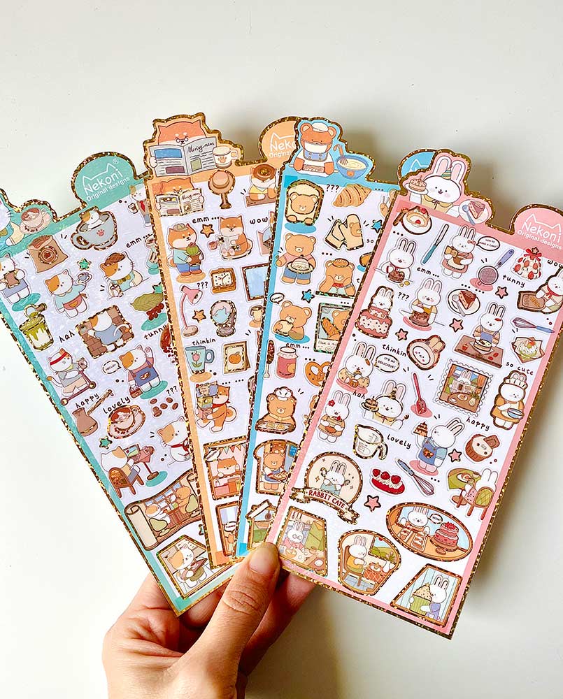 hoja de pegatinas para agendas y libretas, con diseños de animales kawaii