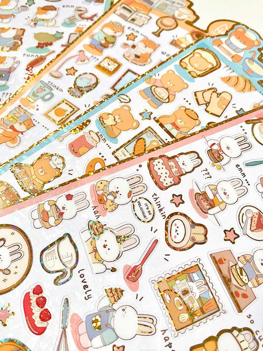 hoja de pegatinas para agendas y libretas, con diseños de animales kawaii