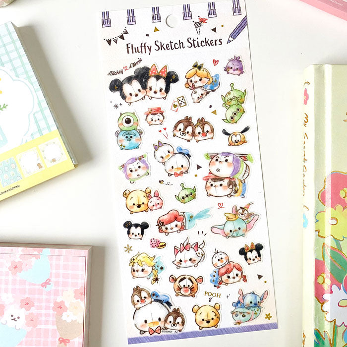 pegatinas oficiales japonesas estilo boceto kawaii con personajes de disney tsumtsum, kirby y doraemon