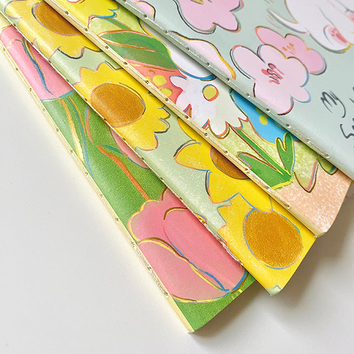libreta A5 a rayas, con diseño aesthetic y kawaii de flores y animales muy buena calidad