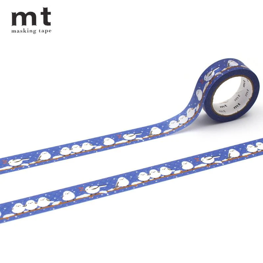 cinta decorativa de papelería japonesa de calidad con pájaros kawaii y fondo azul