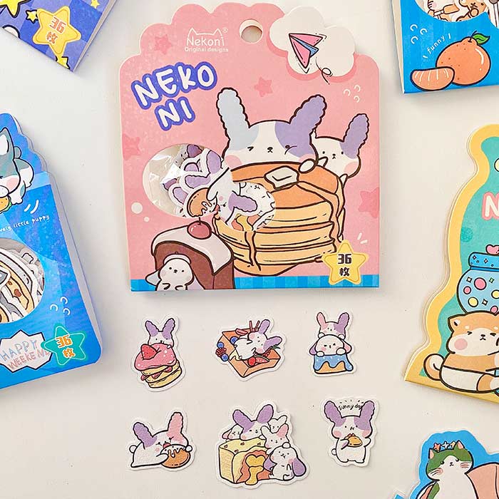 hoja de pegatinas de papel con textura para agendas y libretas, con diseños de animales kawaii