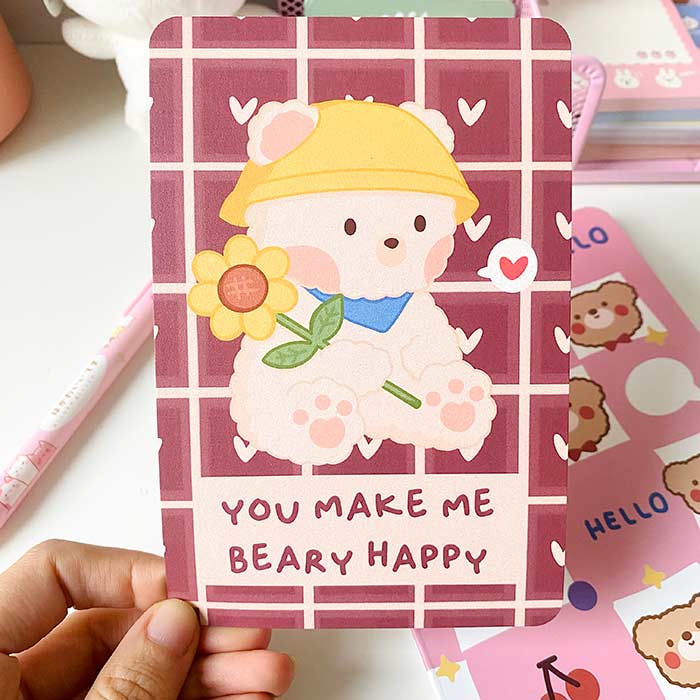 postal ilustrada estilo kawaii efecto nacarado