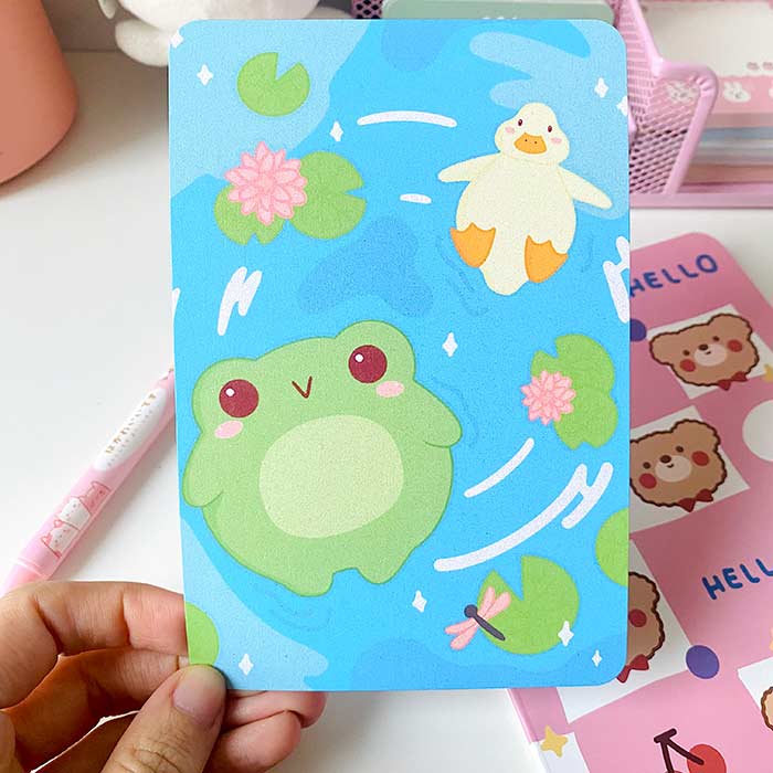 postal ilustrada estilo kawaii efecto nacarado