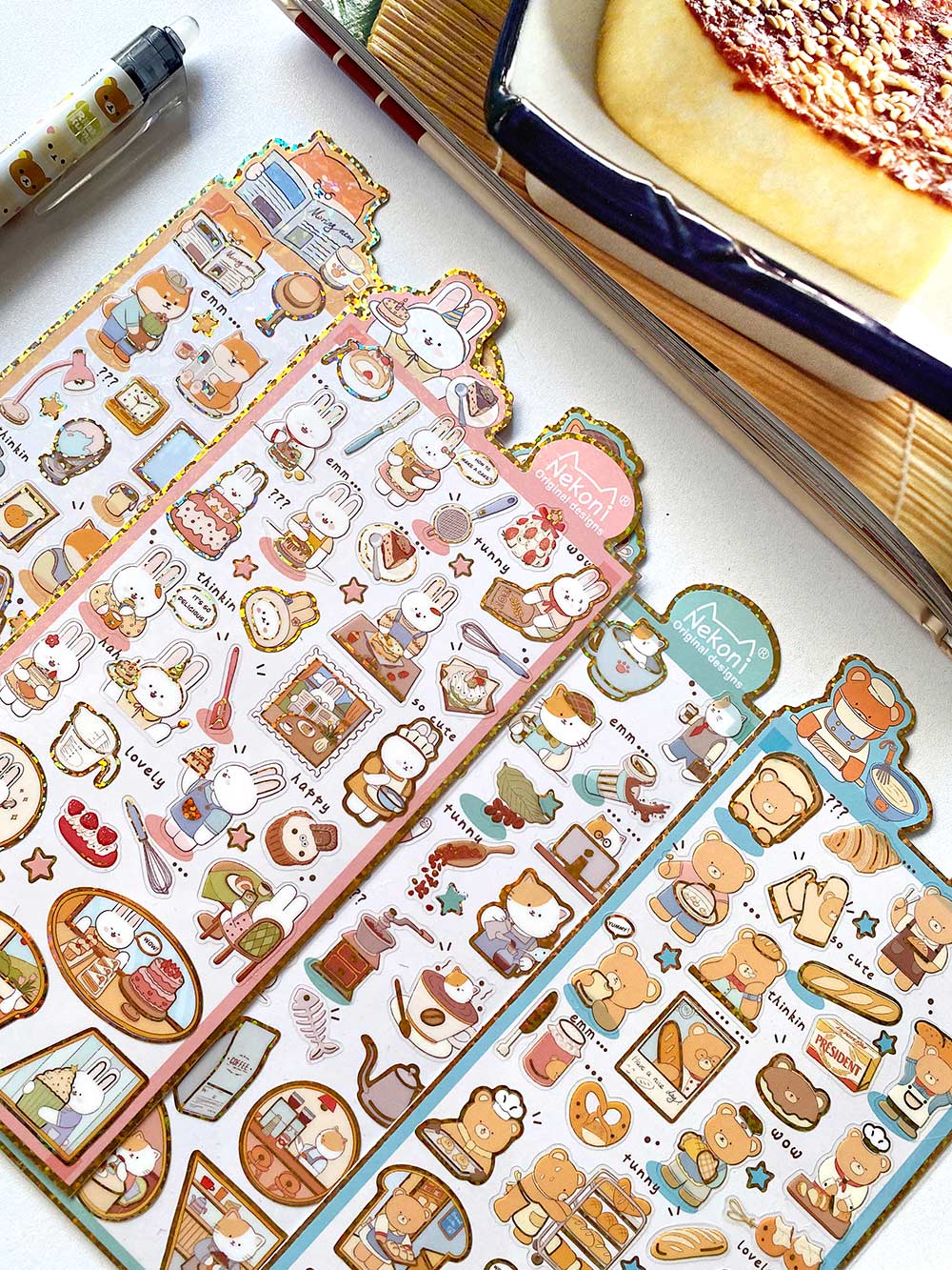 hoja de pegatinas para agendas y libretas, con diseños de animales kawaii